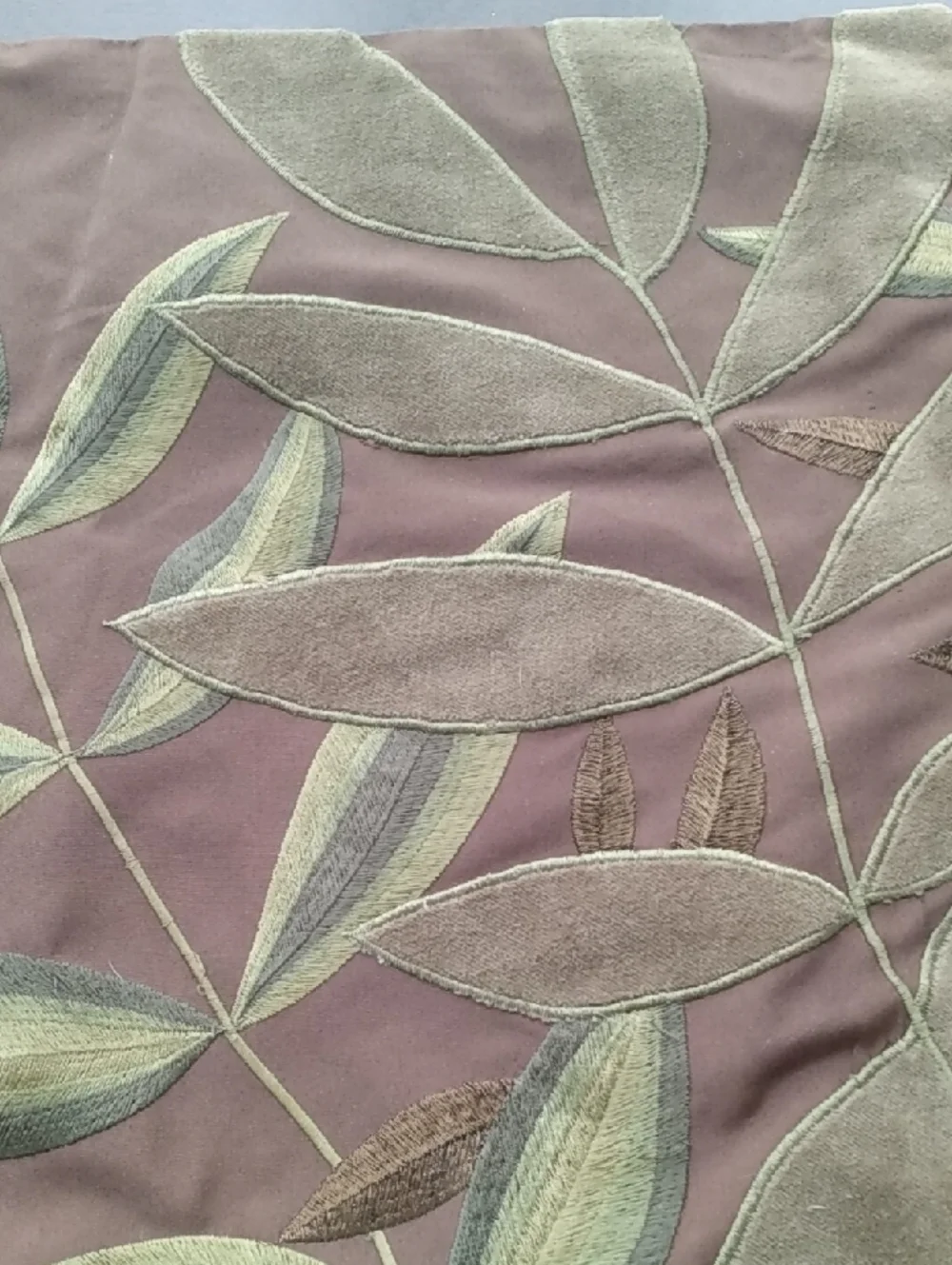 Pier 1 Botanical Embroidered Throw Pillow Cover in Brown & Olive Green